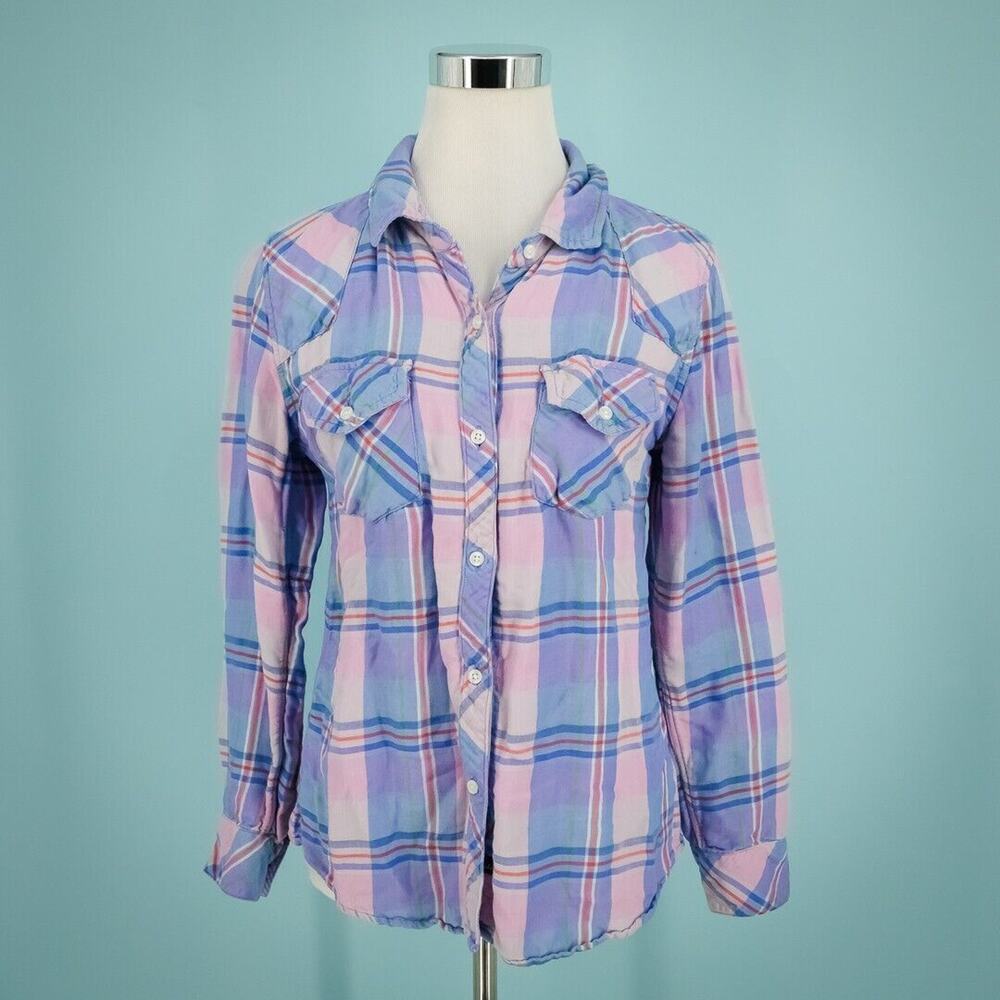 Rails Size Small S Pink Blue Plaid Collared Button Front Down Long Sleeve Top